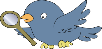 Little blue birdy with a viewing glass